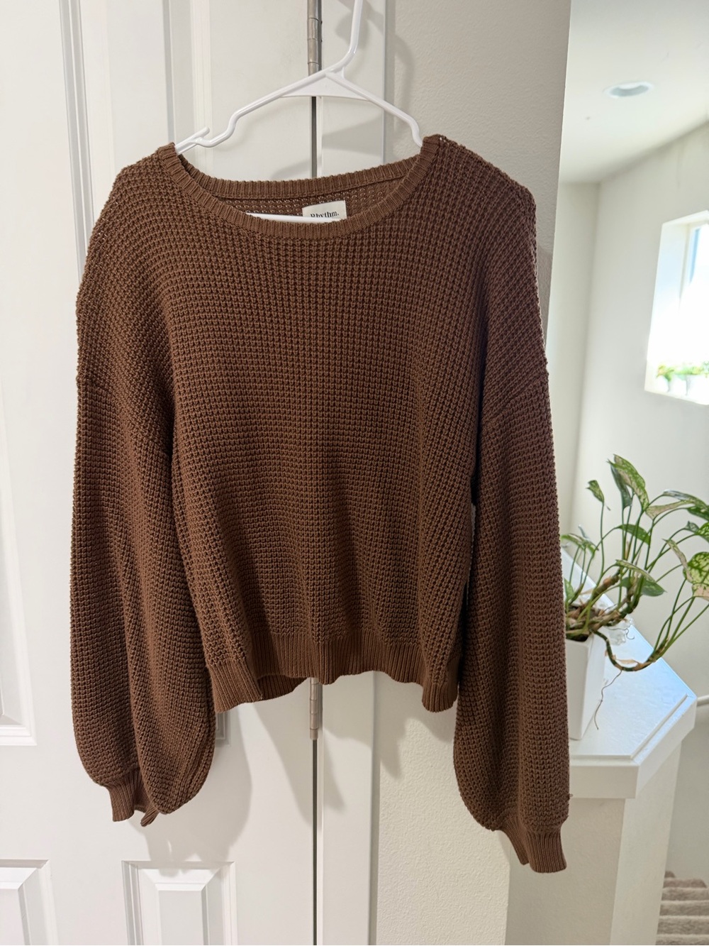 Rhythm Brown Waffle Knit Crewneck Sweater